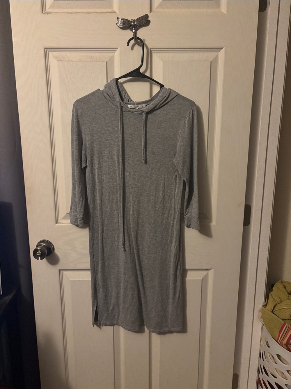 Light Heather Gray Hooded Midi Dress with Drawstring